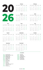 2026 MINIMAL UNITED STATES calendar HIGH RESOLUTION 