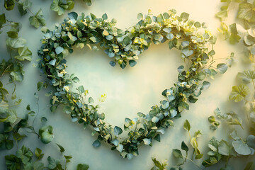 Nature's Embrace: Heart-shped Fusion of Leaves and Fowers, Evoking Love and Trnquility in a Harmonious Dsign