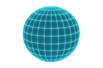 Obraz premium Futuristic digital globe with glowing grid lines representing global communication, technology, and connectivity. Transparent background