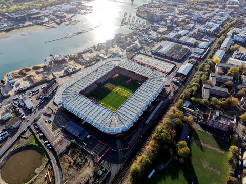 Southampton, UK &ndash; October 31, 2025: Aerial view of Southampton football stadium