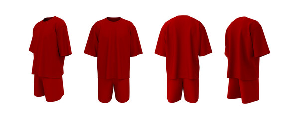 Oversized T-Shirt and Shorts Mockup Set. Front, Side, Back