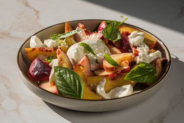 Salad with Caramelized Peaches, Burrata, Pecans, Thyme, and Honey