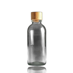 Small clear glass bottle with gold cap isolated on black background isolated on white background isolated on transparent background