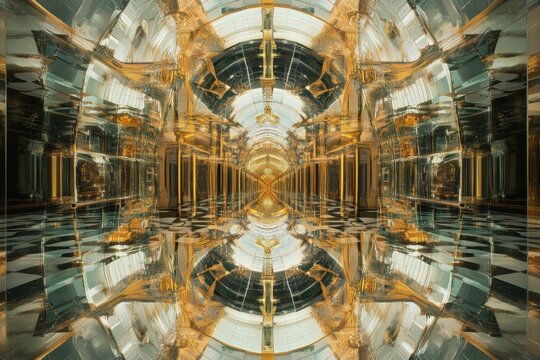 Golden architectural fractal symmetry pattern
