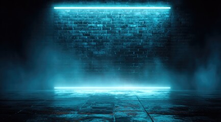 Dark room with blue neon light