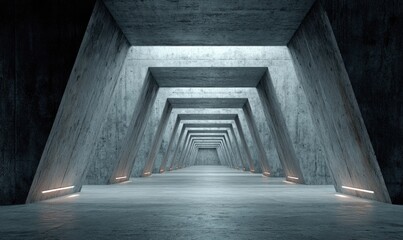 Empty concrete tunnel with light