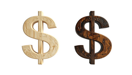 Obraz premium Crafted Money Symbol Duo in One Frame Isolated on Transparent Background
