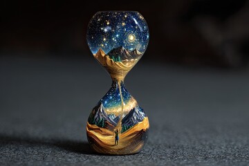 Hourglass, night sky, desert