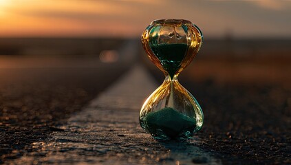 Hourglass on a road at sunset (4)