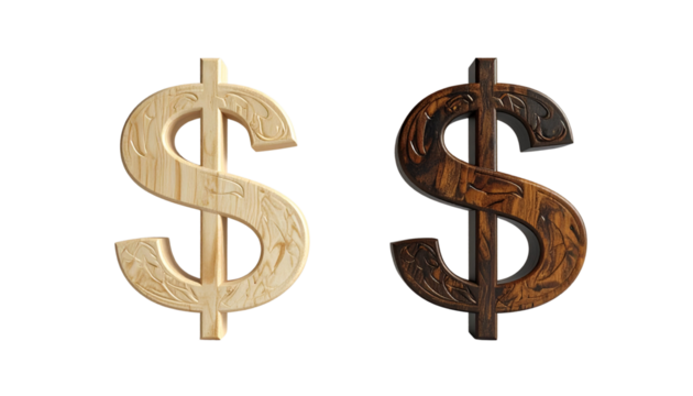  Crafted Money Symbol Duo in One Frame Isolated on Transparent Background