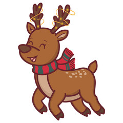 Cute Christmas Reindeer with Scarf and Holiday Lights