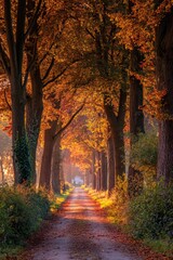 Fototapeta premium Aesthetic Autumn Landscape with Golden Trees and Soft Natural Light, Peaceful Fall Atmosphere and Warm Colors