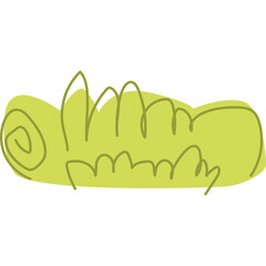 Simple illustration of light green abstract organic shape with handwritten scribbled texture on a transparent background