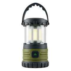 Green camping lantern with led lights isolated on transparent background isolated on white background
