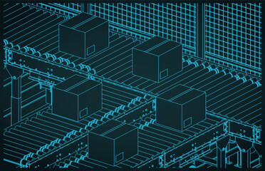 Conveyor for warehouses and factories close-up illustration