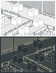 Conveyor for warehouses and factories close-up