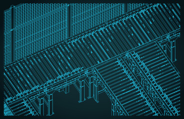 Conveyor for warehouses and factories isometric blueprint