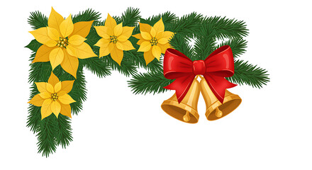 Festive Christmas Ornament with Poinsettias Bells and Pine Tree Branches
