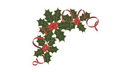 Holiday Holly and Ribbon Corner Border Decoration Festive Christmas Design