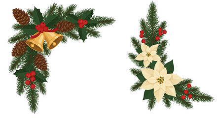 Festive Christmas Holiday Decoration with Pine Cones Berries and Bells