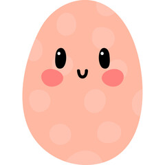A Cheerful Pink Egg Character with Pink Polka Dots and Blushing Cheeks on a Transparent Background