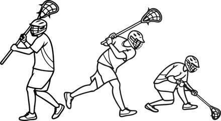 Fototapeta premium Dynamic lacrosse player poses in action, demonstrating athleticism and skill in this modern sports design, great for branding and promotion
