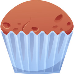 A Chocolate Muffin In A Blue Paper Liner With A Light Brown Top And Visible Air Bubbles On A Transparent Background