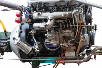 Diesel Engine of longtail boat with detailed components and clear mechanical