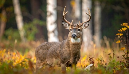 Whitetail deer in autumn forest