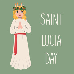 Young girl wearing a candle crown. Saint Lucia Day celebration. Swedish Christmas tradition.