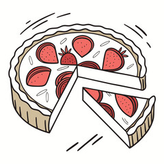 Delicious strawberry tart slice cut ready to serve fresh baked pastry dessert isolated on transparent background