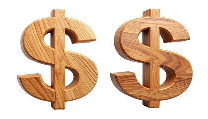 Obraz premium Financial Icon Collection Two Styles Wooden Dollar Sign Isolated on Transparent Background