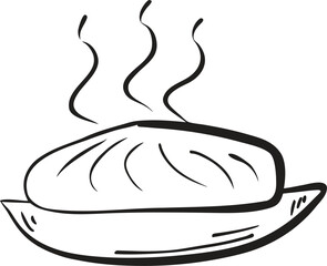 Hand drawn delicious hot freshly baked bread loaf with steam rising isolated food icon isolated on transparent background