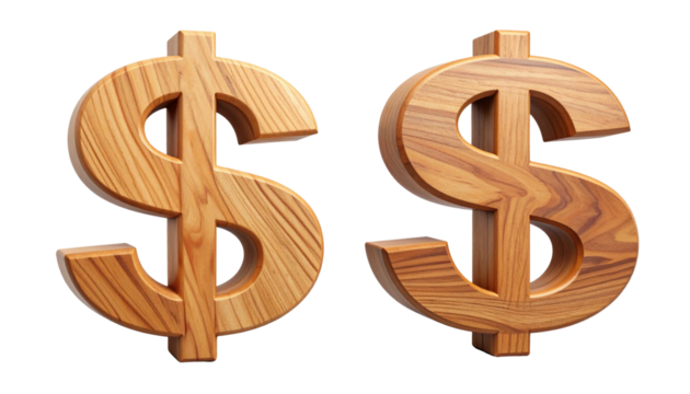 Financial Icon Collection Two Styles Wooden Dollar Sign Isolated on Transparent Background