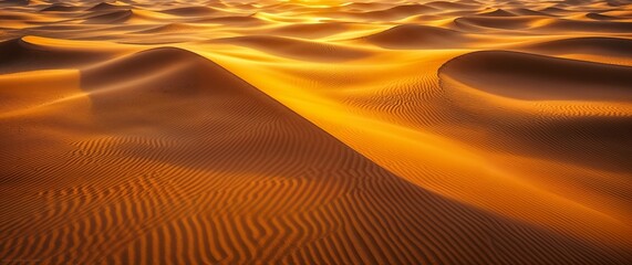 Golden Sand Dunes at Sunset &ndash; Desert Landscape with Light and Shadow Patterns