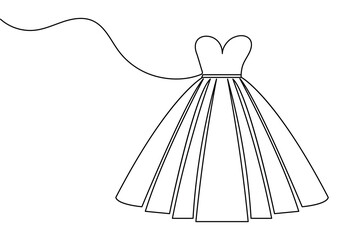 Wedding dress continuous one line art minimalist fashion illustration