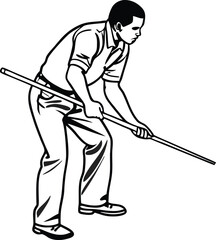 Man playing pool with cue stick in hand isolated on transparent background