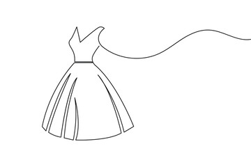 Wedding dress continuous one line art minimalist fashion illustration