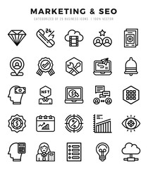 Marketing & SEO Icons Pack. Lineal icons set. Lineal icon collection set.