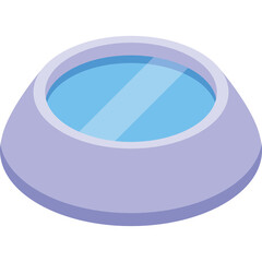 Simple Isometric Icon of a Purple Pet Bowl Filled with Blue Water on a Transparent Background