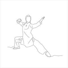 martial arts women. Continuous single line sketch drawing of young woman confident karateka in kimono 