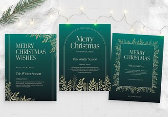 Christmas Poster Template in Festive Green & Gold Hues with Elegant Festive Foliage Decorations