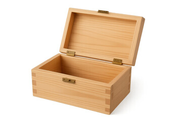 Empty wooden box with an open lid, a minimalist subject for storage, display, security, and surprise concepts