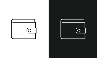 Obraz premium Minimalist Wallet Line Art Icon, Simple Bifold Billfold Symbol with Snap, Modern Vector Graphic for Finance, Money, Banking, and Personal Budgeting, Black and White Versions.