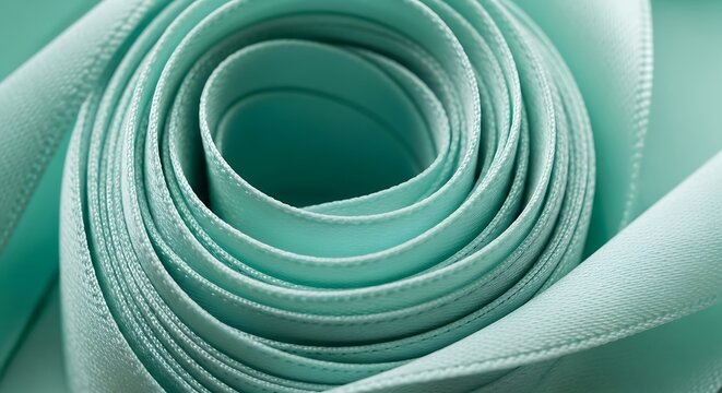 Turquoise ribbon coil creating a visually pleasing abstract pattern
