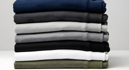 Stack of Colorful Hoodies on White Background. Casual Fashion Apparel