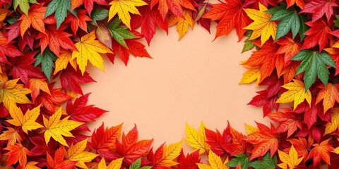 Obraz premium Vibrant autumn leaves arranged as a natural frame, oak, woodland