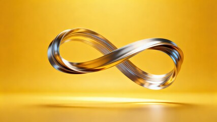 The metallic texture of the ribbon elegantly swings against a solid color background