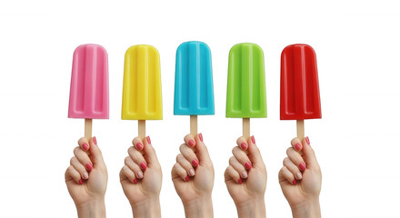 Colorful frozen treats held by hands isolated on a transparent background