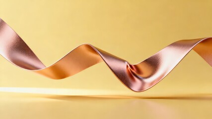 The metallic texture of the ribbon elegantly swings against a solid color background